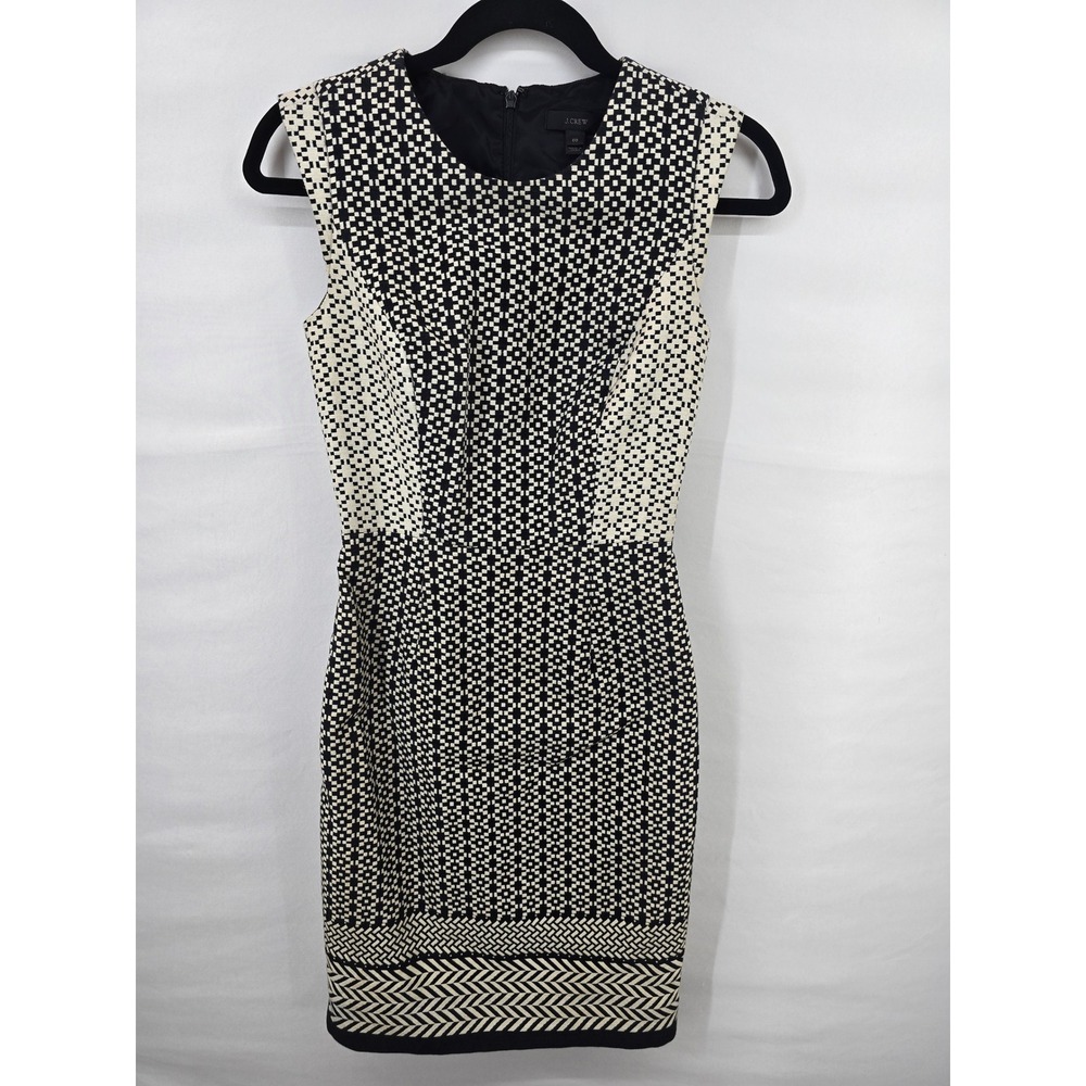 J.Crew Womens Black White Geometric Jacquard Sleeveless Sheath Dress Size 00